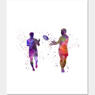 Rugby player in watercolor Posters and Art